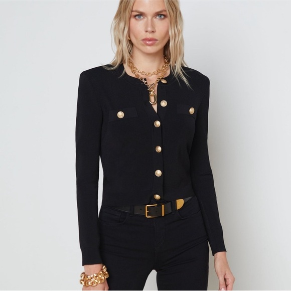 L'AGENCE Sweaters - L'agence Toulouse Crop Black Cardigan Sweater Top Shirt Gold Buttons M